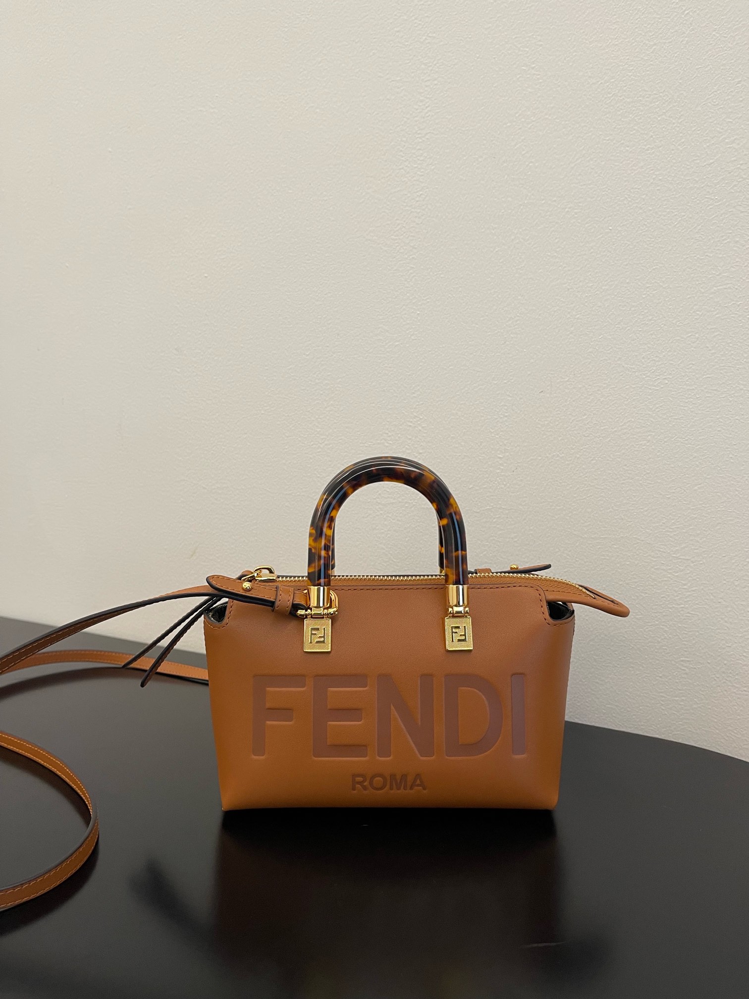 Fendi Mini By The Way Leather Boston Shoulder Bag Brown